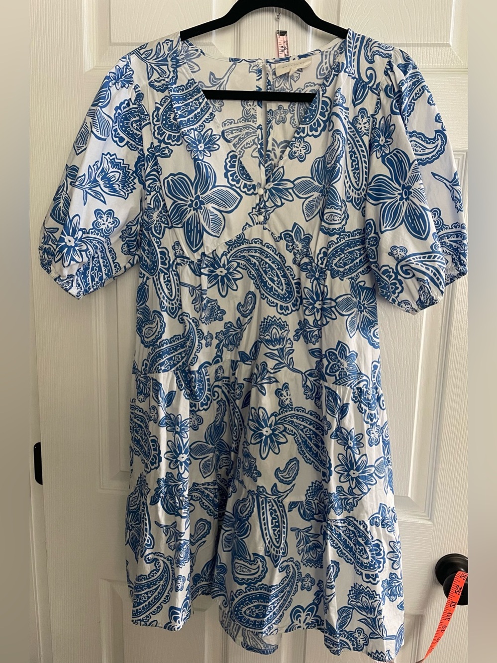 MELLODAY White and Blue Floral Paisley Tiered Dress